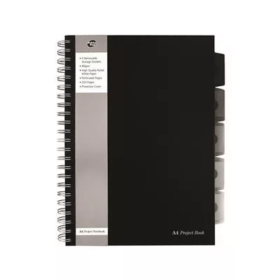 Spirálfüzet, A4, vonalas, 125 lap, PUKKA PAD "Black project book", fekete 1 db