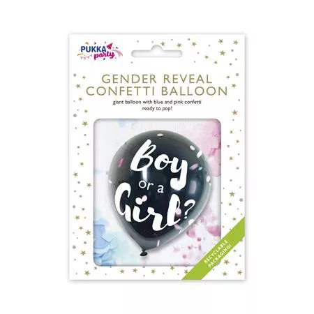 Léggömb, 91 cm, PUKKA PAD "Boy or a Girl", konfettivel 1 készlet