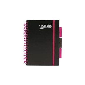   Spirálfüzet, A5, vonalas, 100 lap, PUKKA PAD, "Neon black project book"