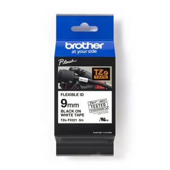   Feliratozógép szalag, flexibilis ID, 9 mm x 8 m, BROTHER, "TZe-FX221" fehér-fekete