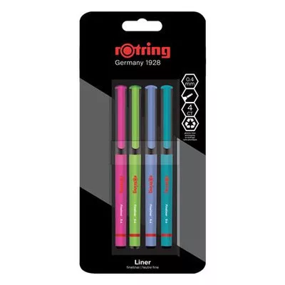 Tűfilc készlet, 0,4 mm, ROTRING "Liner", 4 különböző szín 4 db