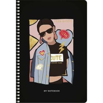   Spirálfüzet, A5, kockás, 80 lap, keményfedeles, SHKOLYARYK "Girl power", vegyes