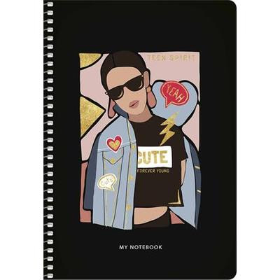 Spirálfüzet, A5, kockás, 80 lap, keményfedeles, SHKOLYARYK "Girl power", vegyes