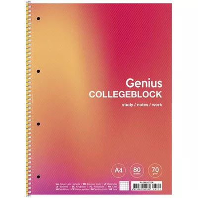 Spirálfüzet, A4+, kockás, 80 lap, SHKOLYARYK "Genius", vegyes 1 db