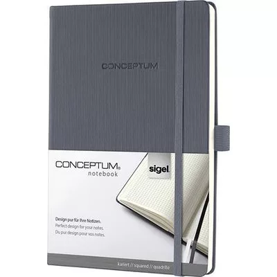 Jegyzetfüzet, exkluzív, A5, kockás, 97 lap, keményfedeles, SIGEL "Conceptum", sötétszürke 1 db