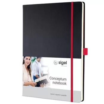   Jegyzetfüzet, exkluzív, A4, kockás, 97 lap, keményfedeles, SIGEL "Conceptum Red Edition", fekete-piros 1 db