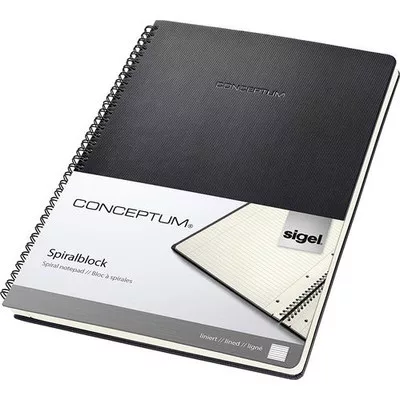 Spirálfüzet, exkluzív, A4, vonalas, 80 lap, keményfedeles, SIGEL "Conceptum", fekete 1 db