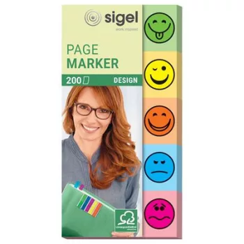   Jelölőcímke, papír, 5x40 lap, 20x50 mm, SIGEL "Smile", vegyes szín 200 lap