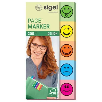 Jelölőcímke, papír, 5x40 lap, 20x50 mm, SIGEL "Smile", vegyes szín 200 lap