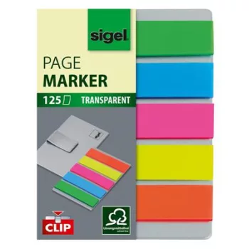   Jelölőcímke, műanyag, 5x25 lap, 12x50 mm, klippel, SIGEL "Clip", vegyes szín 125 lap