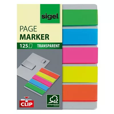 Jelölőcímke, műanyag, 5x25 lap, 12x50 mm, klippel, SIGEL "Clip", vegyes szín 125 lap