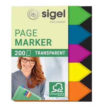  Jelölőcímke, műanyag, 5x40 lap, 12x45 mm, SIGEL "Nyilak", vegyes szín 200 lap