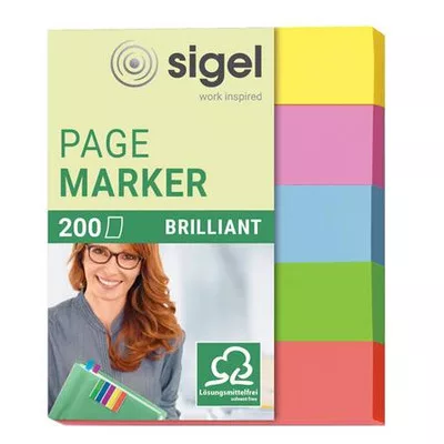 Jelölőcímke, papír, 5x40 lap, 12x50 mm, SIGEL "Brilliant Mini", vegyes szín 200 lap