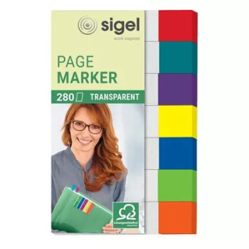  Jelölőcímke, műanyag, 7x40 lap, 12x50 mm, SIGEL "Clear Mini", vegyes szín 280 lap