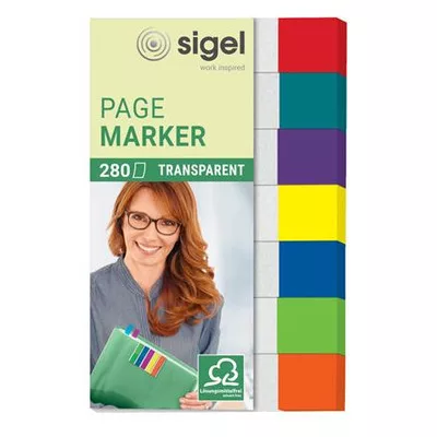 Jelölőcímke, műanyag, 7x40 lap, 12x50 mm, SIGEL "Clear Mini", vegyes szín 280 lap