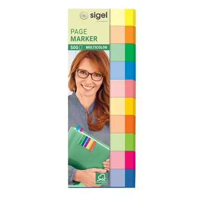 Jelölőcímke, papír, 10x50 lap, 15x50 mm, SIGEL "Multicolor", vegyes szín 500 lap