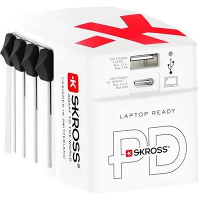 Hálózati töltő, világutazóknak, 1xUSB-A, 1xUSB-C PD, 65W, USB-C kábel, SKROSS