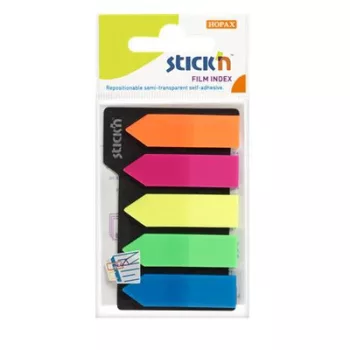   Jelölőcímke, műanyag, nyíl, 5x25 lap, 42x12mm, STICK N, neon színek 125 lap