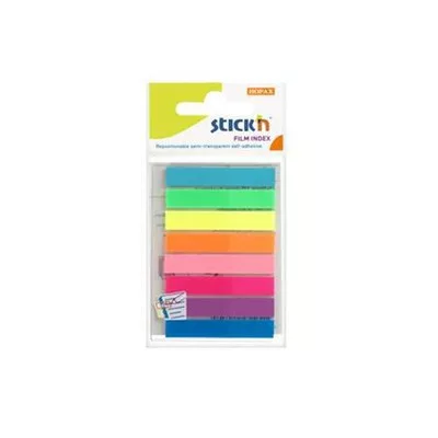 Jelölőcímke, műanyag, 8x20 lap, 45x8mm, STICK N, neon színek 160 lap