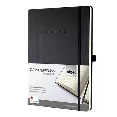 Jegyzetfüzet, exkluzív, A6, kockás, 97 lap, keményfedeles, SIGEL "Conceptum", fekete 1 db
