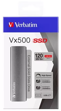 SSD (külső memória), 120 GB, USB 3.2 Gen2, VERBATIM "Vx500", szürke 1 db
