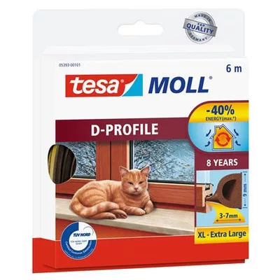 Ajtó- és ablaktömítő szalag, 9 mm x 6 m, TESA "tesamoll® D profil", barna 6 méter