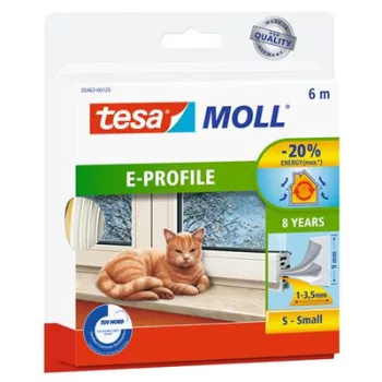   Ajtó- és ablaktömítő szalag, 9 mm x 6 m, TESA "tesamoll® E profil", fehér 6 méter
