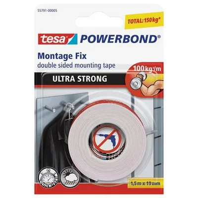 Ragasztószalag, kétoldalas, ultra erős, 19 mm x 1,5 m, TESA "Powerbond" 1,5 méter