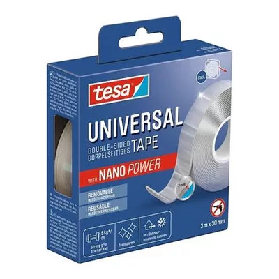 Ragasztószalag, kétoldalas, visszaszedhető, átlátszó, 30 mm x 3 m, TESA "Universal Nanotape" 3 méter