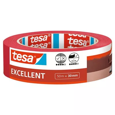 Festő- és mázolószalag, 30 mm x 50 m, TESA "Excellent", piros