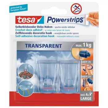   Műanyag akasztó ragasztócsíkkal, TESA "Powerstrips®", átlátszó 2 db