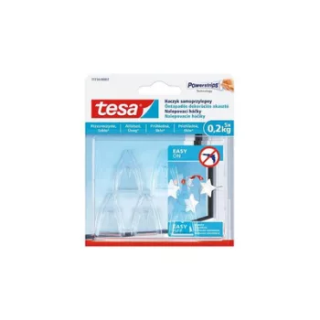   Műanyag akasztó, ragasztócsíkkal, kis méret, TESA "Powerstrips®", átlátszó 5 db