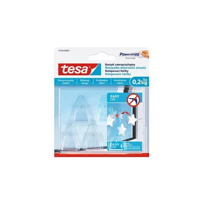 Műanyag akasztó, ragasztócsíkkal, kis méret, TESA "Powerstrips®", átlátszó 5 db