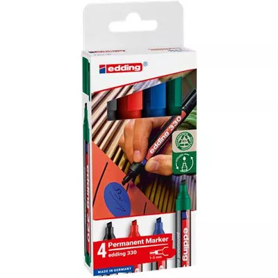 Alkoholos marker készlet, 1-5 mm, vágott, EDDING "330", 4 különböző szín 4 db