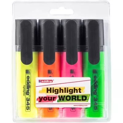 Szövegkiemelő készlet, 2-5 mm, EDDING "345", 4 külnböző szín 4 db