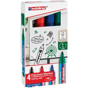   Flipchart marker készlet, 1,5-3 mm, kúpos, EDDING "380", 4 különböző szín