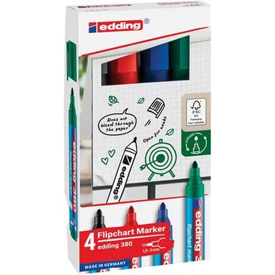 Flipchart marker készlet, 1,5-3 mm, kúpos, EDDING "380", 4 különböző szín