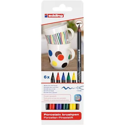 Ecsetirón készlet, porcelánra, EDDING "4200 Family color", 6 különböző szín 6 db