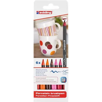 Ecsetirón készlet, porcelánra, EDDING "4200 Warm color", 6 különböző szín 6 db