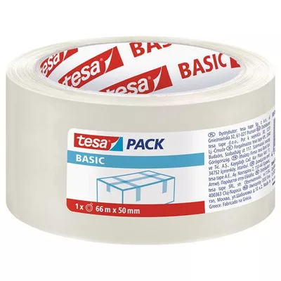 Csomagolószalag, 50 mm x 66 m, TESA "Basic", átlátszó 66 méter