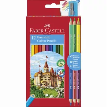   Színes ceruza készlet, hatszögletű, FABER-CASTELL, 12 különböző szín + 3 db bicolor ceruza 15 db