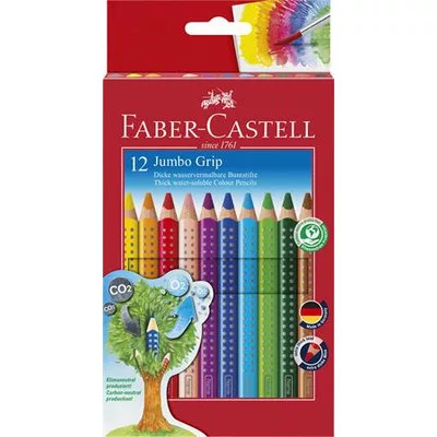 Színes ceruza készlet, háromszögletű, FABER-CASTELL "Jumbo Grip", 12 különböző szín 12 db