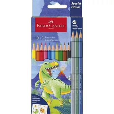 Színes ceruza készlet, hatszögletű, FABER-CASTELL"Dinoszaurusz" 10+3 különböző szín 13 db