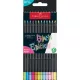 Színes ceruza készlet, háromszögletű, FABER-CASTELL "Black Edition",  6-6 különböző neon és pasztell szín 12 db
