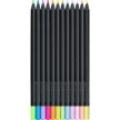 Színes ceruza készlet, háromszögletű, FABER-CASTELL "Black Edition",  6-6 különböző neon és pasztell szín 12 db