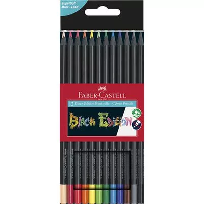 Színes ceruza készlet, háromszögletű, FABER-CASTELL "Black Edition", 12 különböző szín 12 db