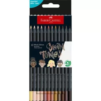   Színes ceruza készlet, háromszögletű, FABER-CASTELL "Black Edition",  12 különböző bőrszín