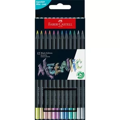 Színes ceruza készlet, háromszögletű, FABER-CASTELL "Black Edition",  12 különböző metál szín