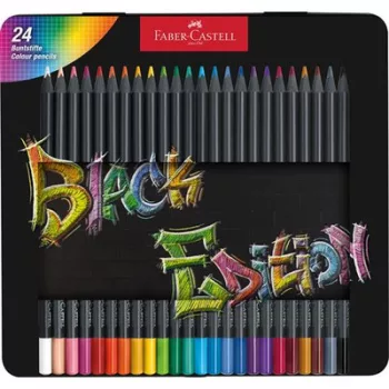   Színes ceruza készlet, háromszögletű, fémdobozban, FABER-CASTELL "Black Edition",  24 különböző szín 24 db