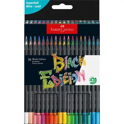 Színes ceruza készlet, háromszögletű, FABER-CASTELL "Black Edition",  36 különböző szín 36 db